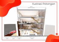 an illustration of a building with stairs and a car