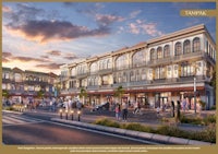 an artist's rendering of a shopping mall at dusk