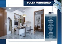 a fully furnished apartment with a kitchen and living room