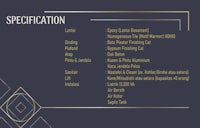 a black and gold background with the words'specification'